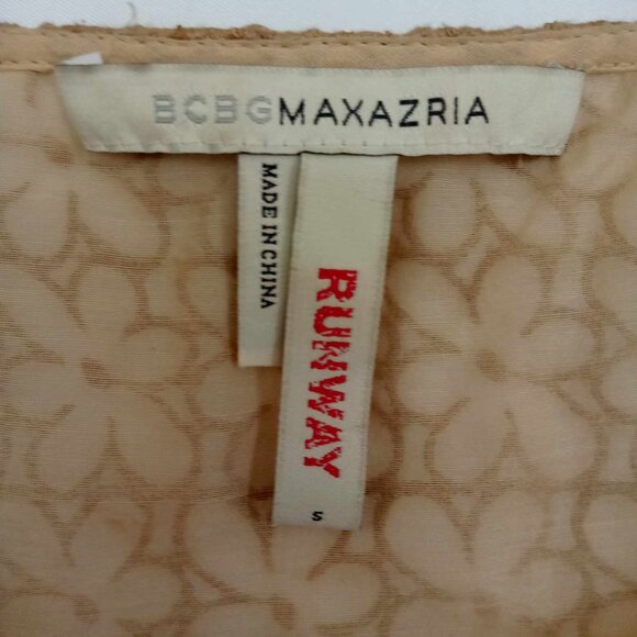 BCBG Maxazria Runway Tan Beige Lace Semi Sheer Drop Waist Mini Dress Size Small - Picture 12 of 14
